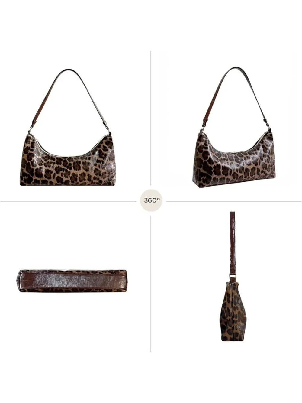Medium Crescent Hobo Bag Faux Leather Shoulder Bag with Gold Zipper